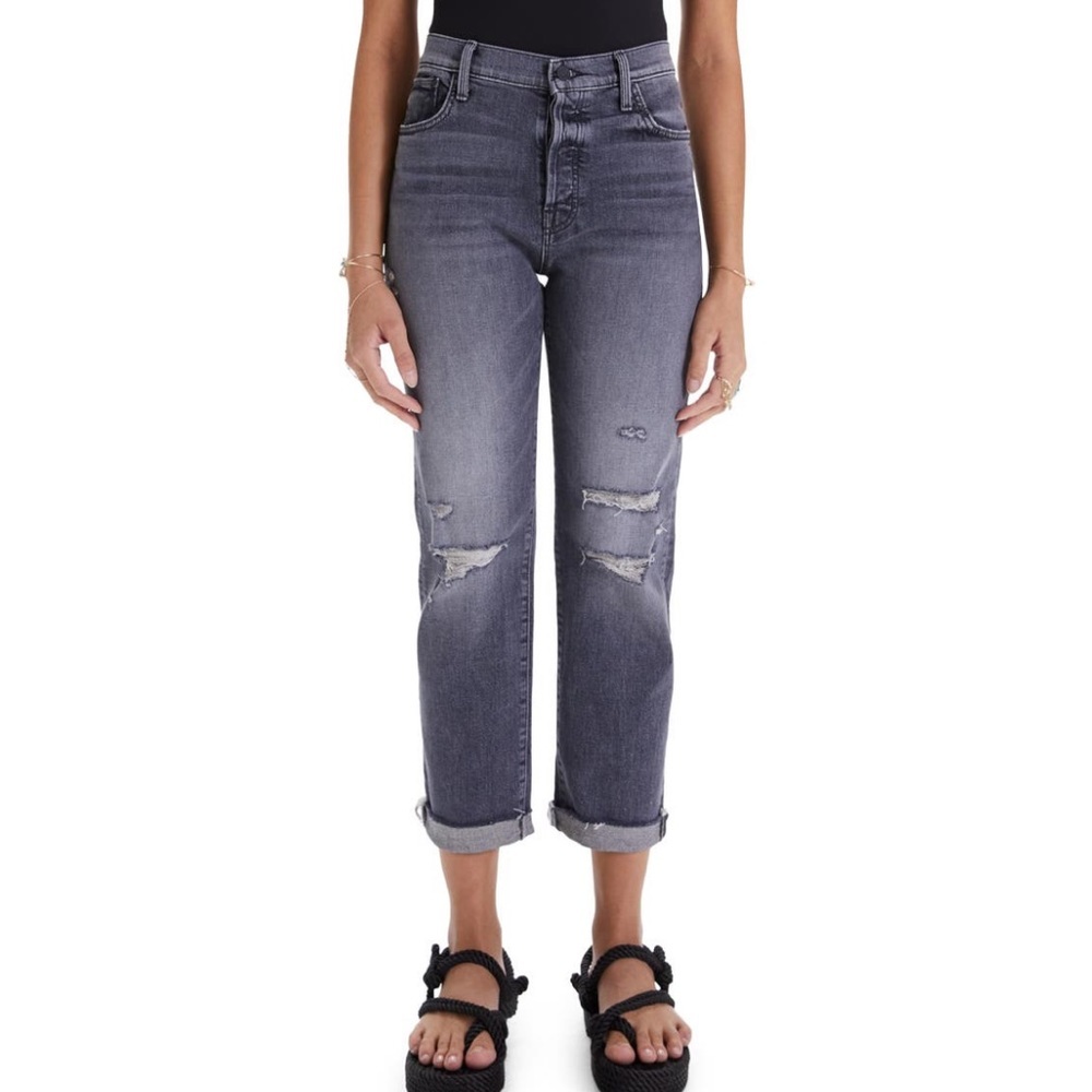 MOTHER The Scrapper Cuff Ankle Fray Jeans In Unstitched In The Dark Size 25 NWT